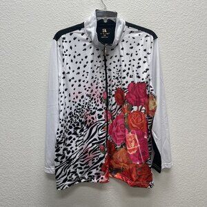 Ac-tiv-ology Womens Size 3X Jacket Floral Print Full Zipper Front Long Sleeve